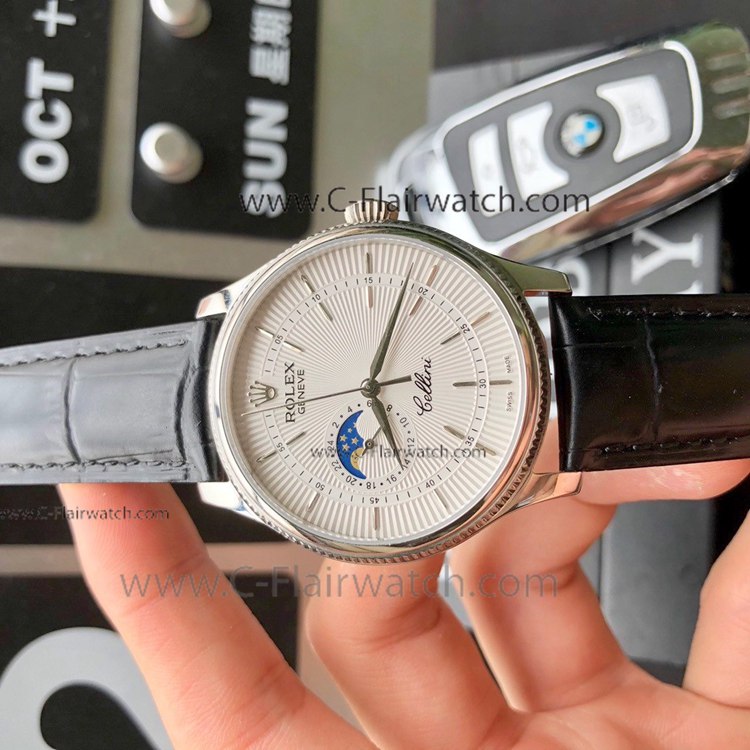 Buy Replica Rolex Cellini SS White Dial Watch with Moonphase